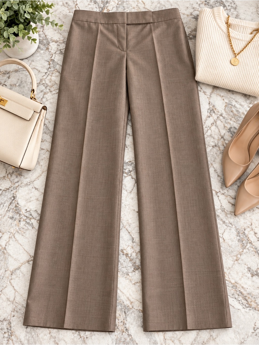 ESCADA Wool Silk Tailored Trousers Taupe Brown Size 36 (US Small)